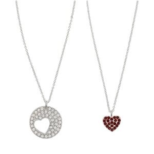 F.A.O. Schwarz Fine Silver Plated Heart Cubic Zirconia Pendant Necklaces